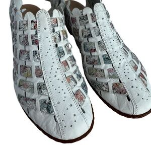 Rieker Sina Woven Leather Slingback Sandals Sz 10.5 / 11 White Multicolour Pumps